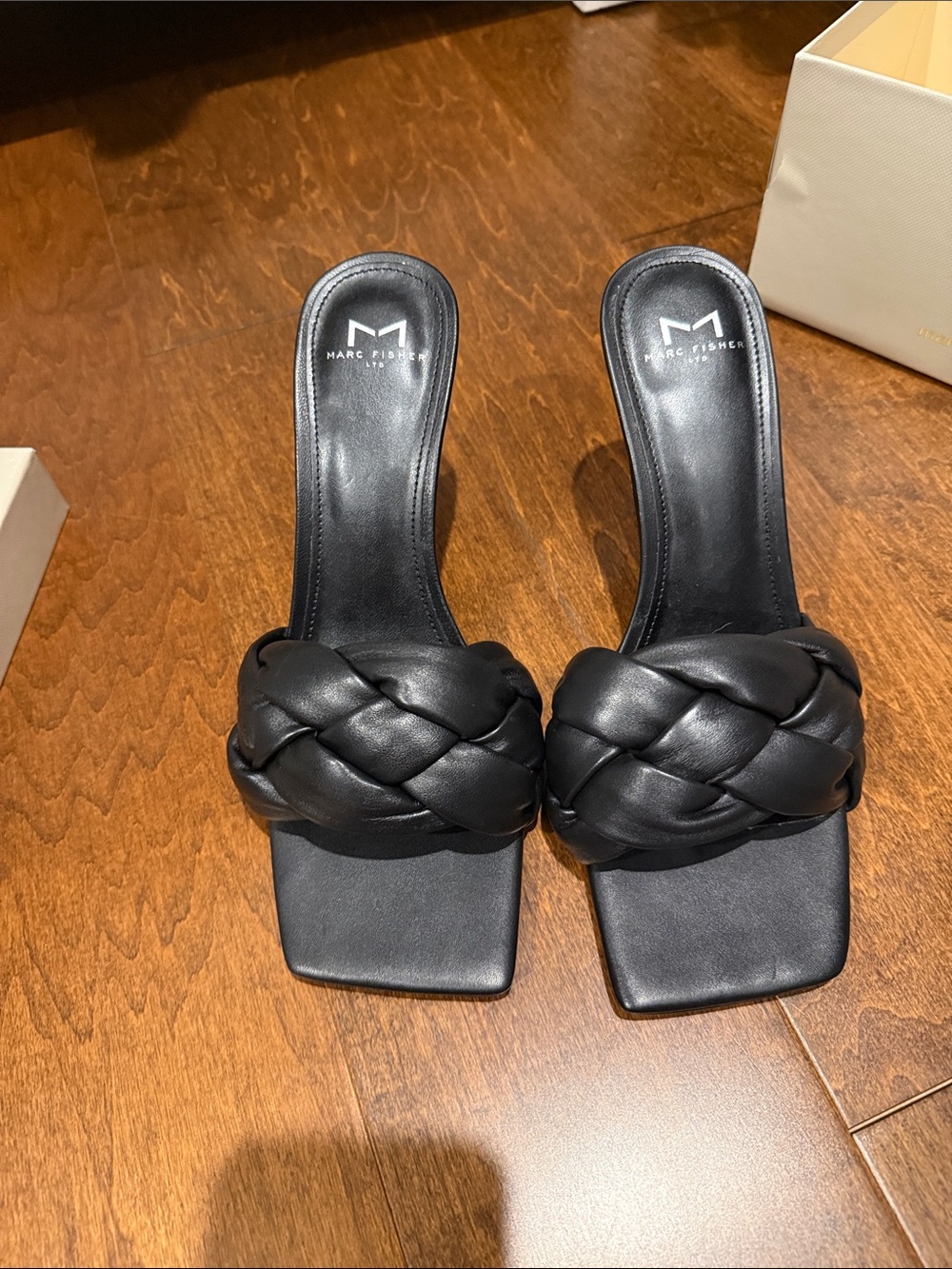 Marc Fisher Digana Black Braided Square-Toe Slide